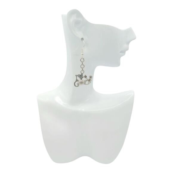 I Love Golf Earrings Silver Tone Golf Ball Club Dangles - Picture 3 of 3